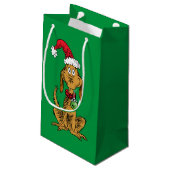 Max der Hund mit Santa-Hut Kleine Geschenktüte (Rückseite Schrägansicht)