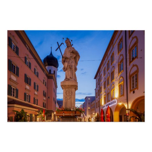 Max-Josefs-Platz und Nepumukbrunnen  bei Abenddämm Poster (Vorderseite)