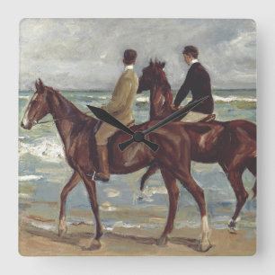 Max Liebermann: Zwei Reiter am Strand Kunst Quadratische Wanduhr