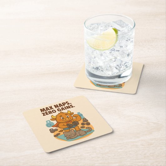 Max Nickerchen, Null Gains - Funny Bullio Gym Cat Rechteckiger Pappuntersetzer (Vor Ort)