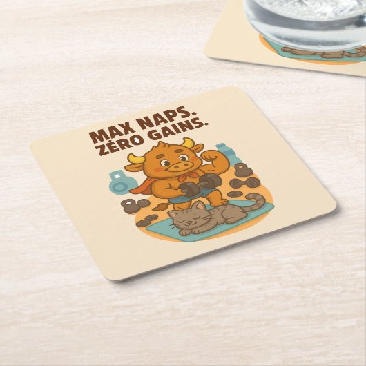 Max Nickerchen, Null Gains - Funny Bullio Gym Cat Rechteckiger Pappuntersetzer (angewinkelt)