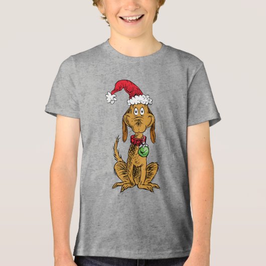 Max the Dog in Santa Hat Tri-Blend Shirt (Vorderseite)