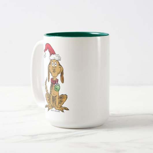 Max the Dog in Santa Hat Zweifarbige Tasse (Vorderseite Links)
