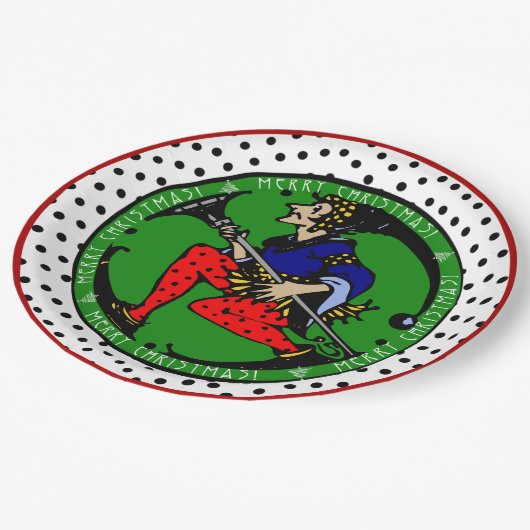 Maxfield Parrish-y Christmas Elf Pappteller (Schrägansicht)