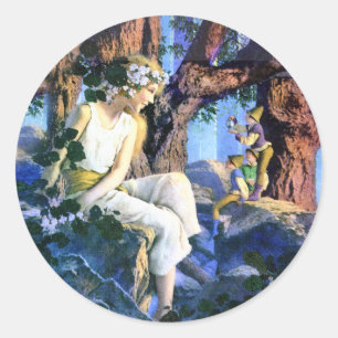 Maxfield Parrish's Fair Princess and the Gnomes Runder Aufkleber
