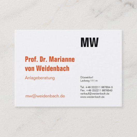 Maximal elegante Orange Visitenkarte (Vorderseite)