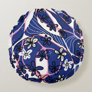 Maximal floral neuro Art - Blue Pink White Rundes Kissen