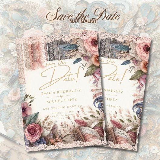 Maximal Save the Date Vintage Blumenschrift Einladung