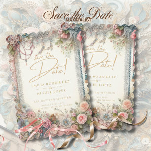 Maximal Save the Date Vintage Blumenschrift Einladung