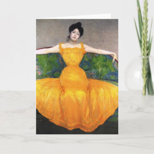 Maximale Kurzweil- Dame im gelben Kleid Karte