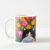 Maximales Cat Happy Niedlich Tuxedo Cat Art Floral Kaffeetasse (Links)