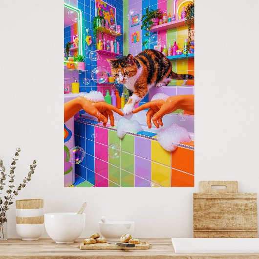 Maximalist Bathroom Wall Art, Calico Cat Poster (Küche)