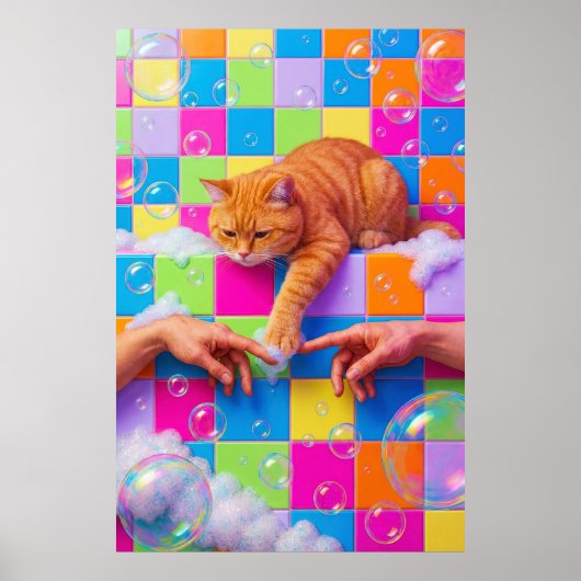 Maximalist Bathroom Wall Art, Orange Tabby Cat Poster (Vorne)