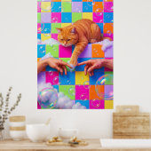 Maximalist Bathroom Wall Art, Orange Tabby Cat Poster (Küche)