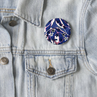 Maximalist Floral Neuro Art - Blue Pink White  Button