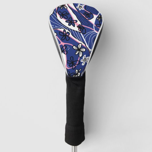 Maximalist Floral Neuro Art - Blue Pink White  Golf Headcover (Vorderseite)