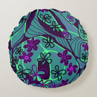 Maximalist Floral Neuro Art - Teal Purple Black Rundes Kissen