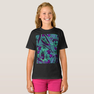 Maximalist Floral Neuro Art - Teal Purple Black T-Shirt
