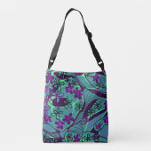 Maximalist Floral Neuro Art - Teal Purple Black Tragetaschen Mit Langen Trägern (Rückseite)