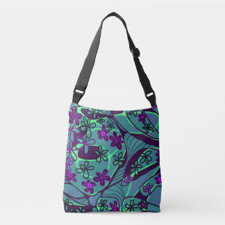 Maximalist Floral Neuro Art - Teal Purple Black Tragetaschen Mit Langen Trägern