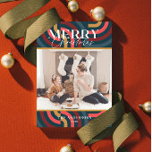 Maximalist Geometric Aquamarin Christmas Foto Einladung