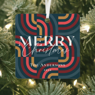 Maximalist Geometric Aquamarin Christmas Foto Ornament Aus Metall