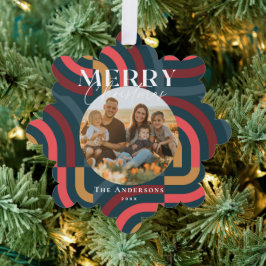 Maximalist Geometric Aquamarin Christmas Foto Ornament Karte