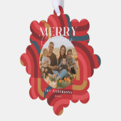 Maximalist Geometric Red Christmas Foto Ornament Karte (Linke Ecke)