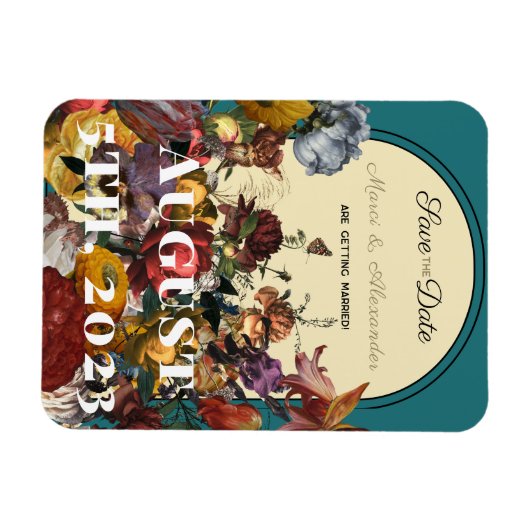 Maximalist Jewel Toned Wedding Save the Date Magnet (Horizontal)