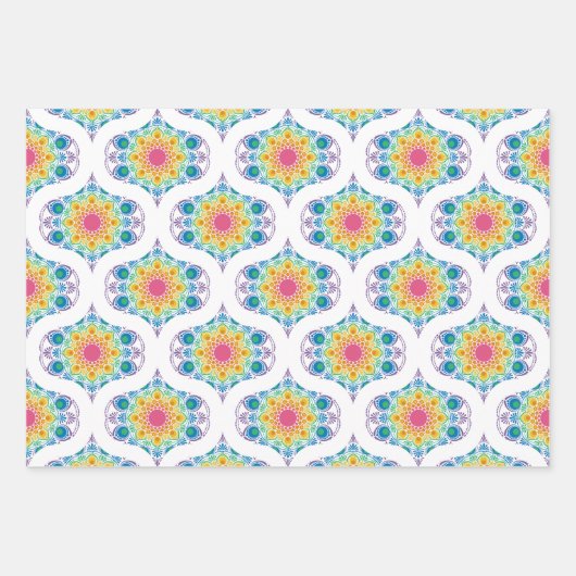 Maximalist Rainbow Floral Fountain 70er Ogee Geschenkpapier Set (Vorderseite)