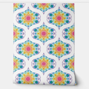 Maximalist Rainbow Floral Fountain Retro Ogee Tapete