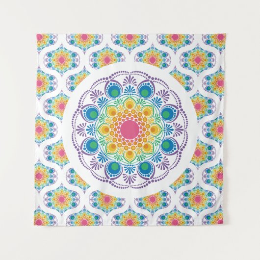 Maximalist Rainbow Floral Fountain Retro Ogee Wandteppich (Vorderseite)