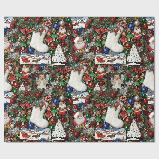 Maximalist Retro Christmas Collage Geschenkpapier (Flach)