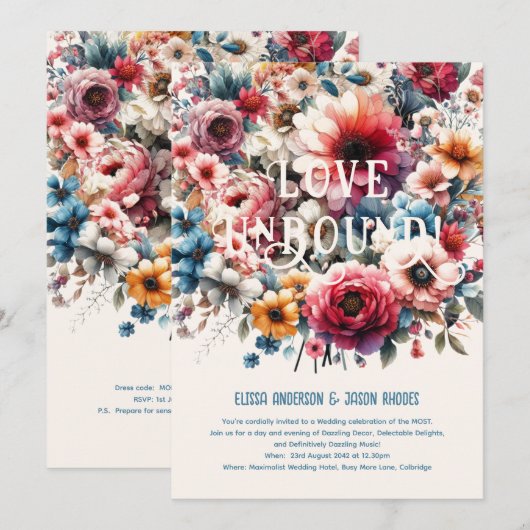 Maximalist Wedding Einladungen Blumenthema GOLD (Vorne/Hinten)