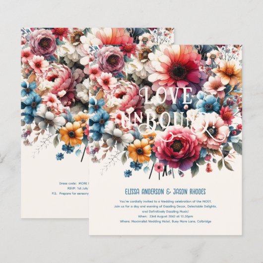 Maximalist Wedding Einladungen Blumenthema GOLD (Vorne/Hinten)