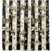 Maximalistische Beige-Blume über Schwarz-weißen St Duschvorhang (Vorderseite)