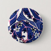 Maximalistische Blumen-Neuro-Kunst - Blau Pink Wei Button (Vorderseite)