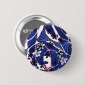 Maximalistische Blumen-Neuro-Kunst - Blau Pink Wei Button (Vorne & Hinten)