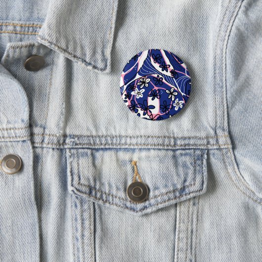 Maximalistische Blumen-Neuro-Kunst - Blau Pink Wei Button (Beispiel)