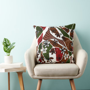Maximalistische Blumen-Neuro-Kunst - Braun Weiß Kissen