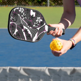 Maximalistische Blumen-Neuro-Kunst Magenta Grau We Pickleball Schläger