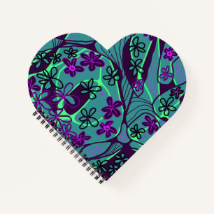 Maximalistische Blumen-Neuro-Kunst - Türkis Lila S Notizblock