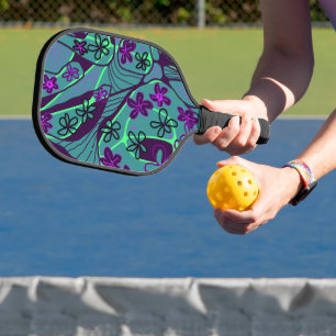 Maximalistische Blumen-Neuro-Kunst - Türkis Lila S Pickleball Schläger