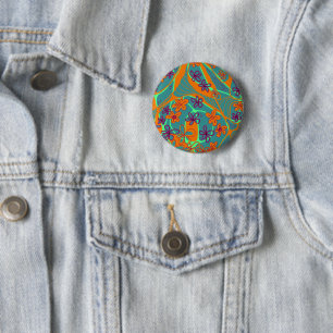 Maximalistische Blumen-Neuro-Kunst - Türkis Orange Button