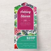 Maximalistische farbenfrohe Tropenfeierlichkeiten All In One Einladung (Innen Boden)