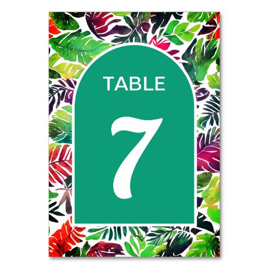 Maximalistische farbenfrohe Tropenfeierlichkeiten  Tischnummer (Vorderseite)