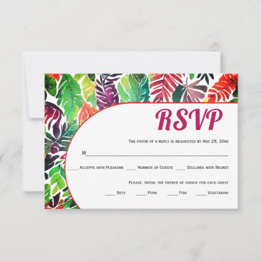 Maximalistische farbenfrohe tropische Blätter Grün RSVP Karte (Vorderseite)