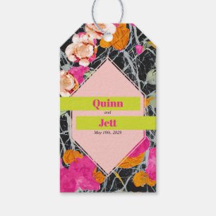 Maximalistische moderne marbelierte Blumenhochzeit Geschenkanhänger