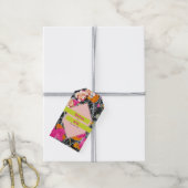 Maximalistische moderne marbelierte Blumenhochzeit Geschenkanhänger (Mit Garn)