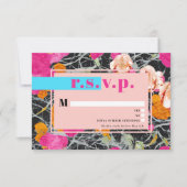 Maximalistische moderne marbelierte Blumenhochzeit RSVP Karte (Vorderseite)